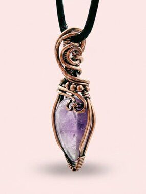 One of a Kind Canadian Amethyst Wire Wrapped Pendant in Antiqued Copper